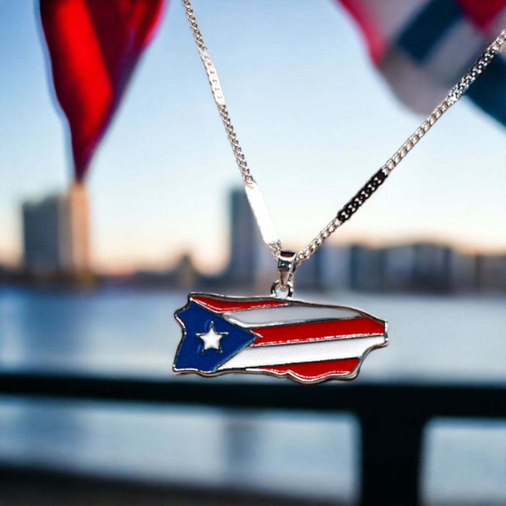 Island of Puerto Rico Platinum Plated Pendant & Chain - Silver